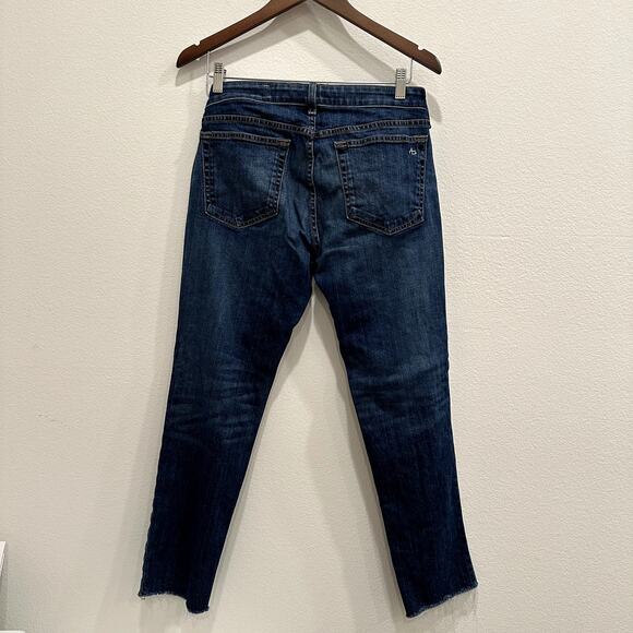 Rag & Bone Dre Low-Rise Slim Boyfriend Jeans Women 28 Blue Raw Hem Stretch USA - Picture 2 of 8